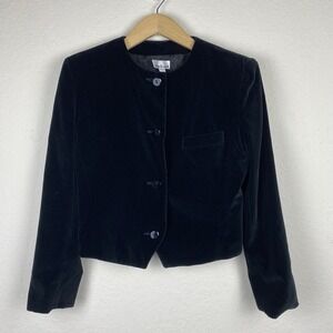 Vtg Anne Klein 6 Velvet Blazer Victorian Jacket Goth Vamp Romantic Collarless